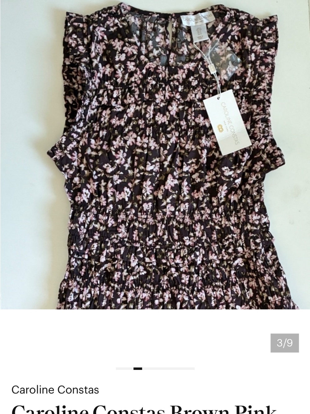 NWTCaroline Constas Brown Floral Smocked Sleeveless Top - Pink Floral size SMALL